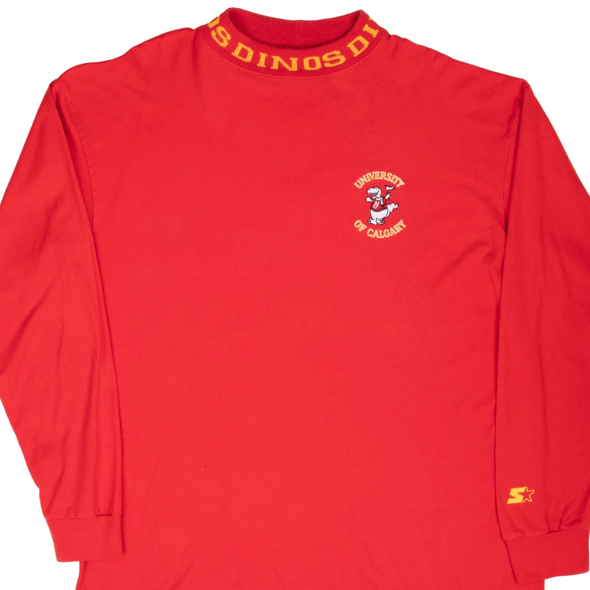 Vintage University Of Calgary Dinos Long Sleeve Turtle Neck Tee Shirt 1990S Size XL With Single Stitch