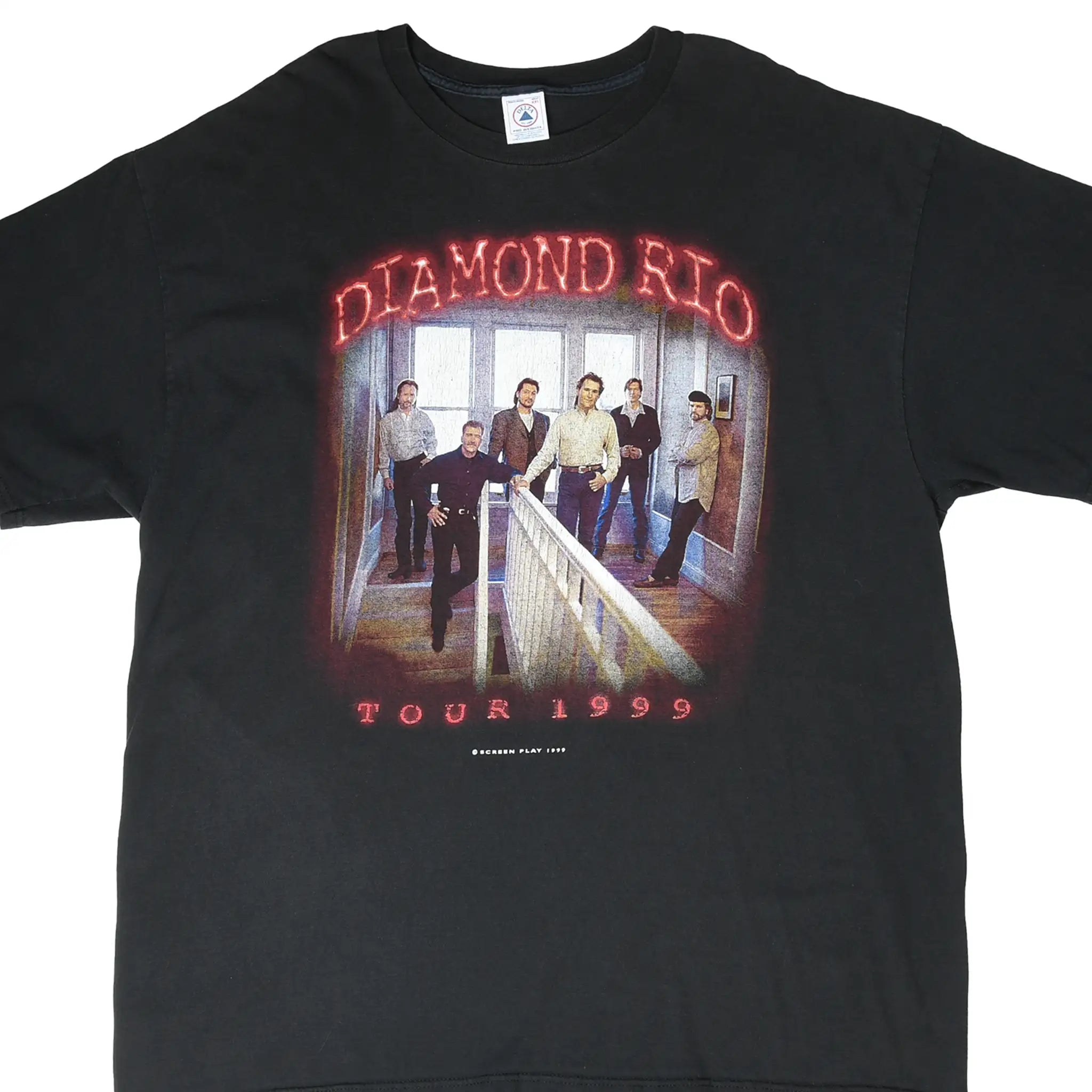 Front of black Diamond Rio Tour 1999 T-shirt with band portrait graphic