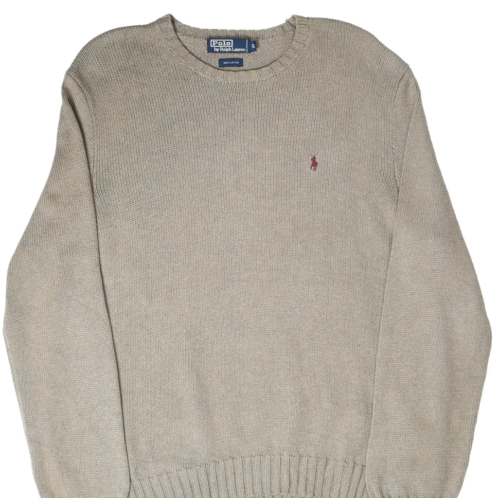 Cropped front view of sage green Polo Ralph Lauren knit crewneck sweater with embroidered pony