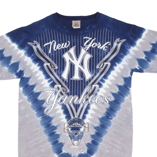 Vintage Mlb Tie Dye New York Ny Yankees Liquid Blue Tee Shirt 1990S Size Medium