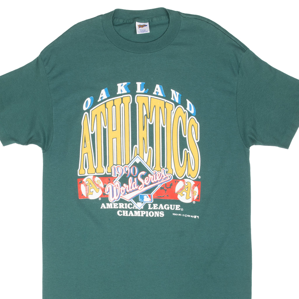 Vintage Mlb Oakland Athletics World Series 1990 Tee Shirt Size Large Made In Usa With Single Stitch Sleeves