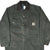 Front of dark moss green Carhartt Michigan chore jacket with four patch pockets and corduroy collar