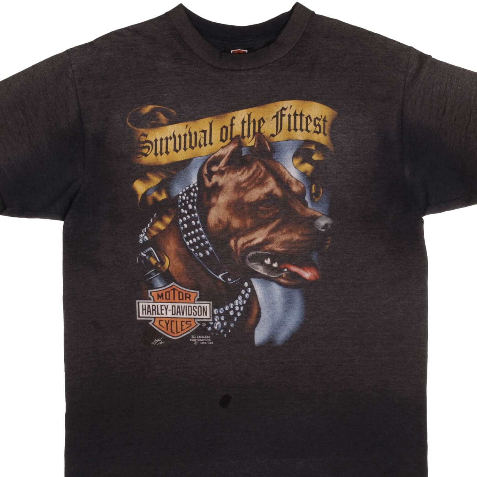 Vintage 3D Emblem Harley Davidson Pitbull Paper Thin Tee Shirt Size Medium Made In USA With Single Stitch Sleeves