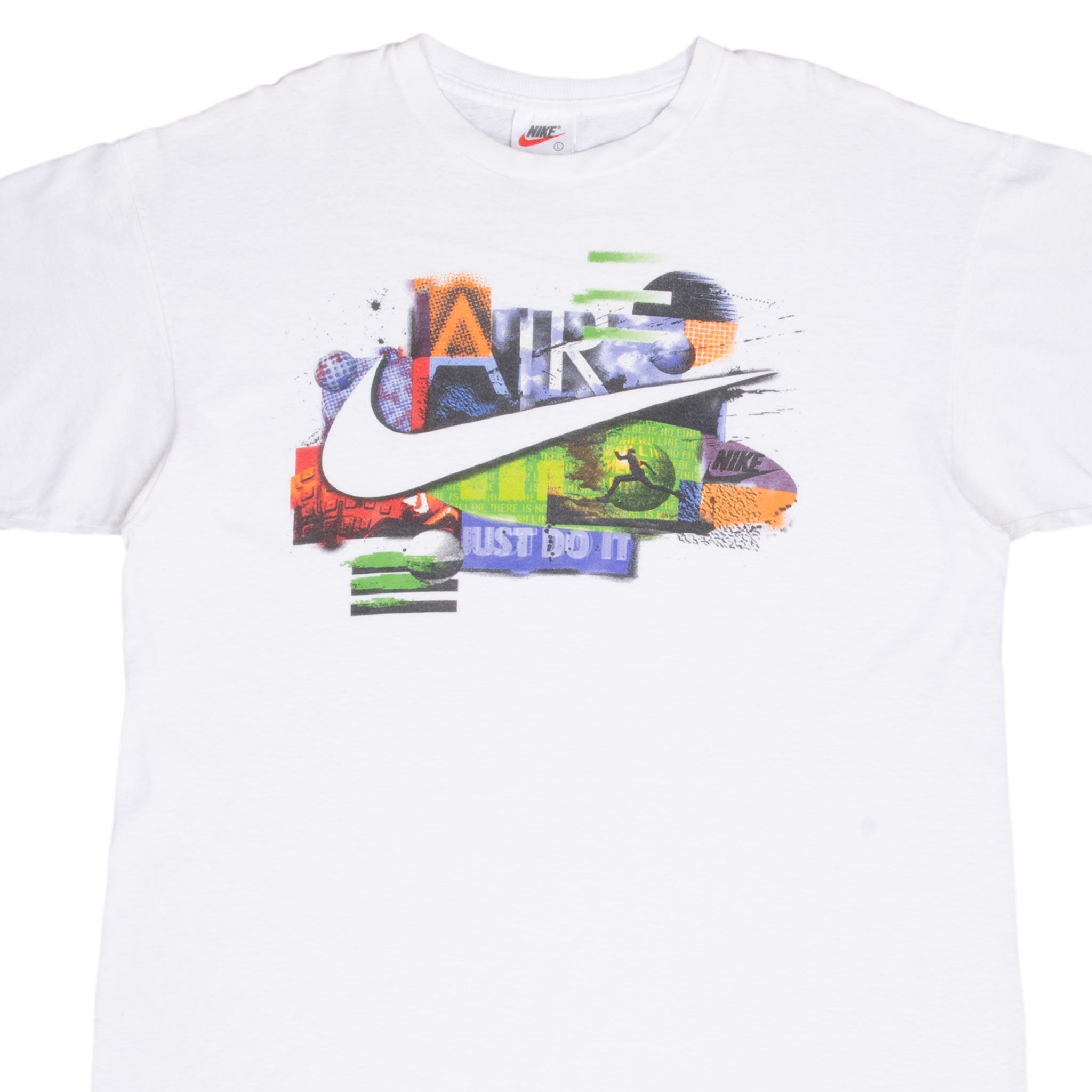 Vintage Nike Big Swoosh 1990S White Tee Shirt Size Large Made In Usa