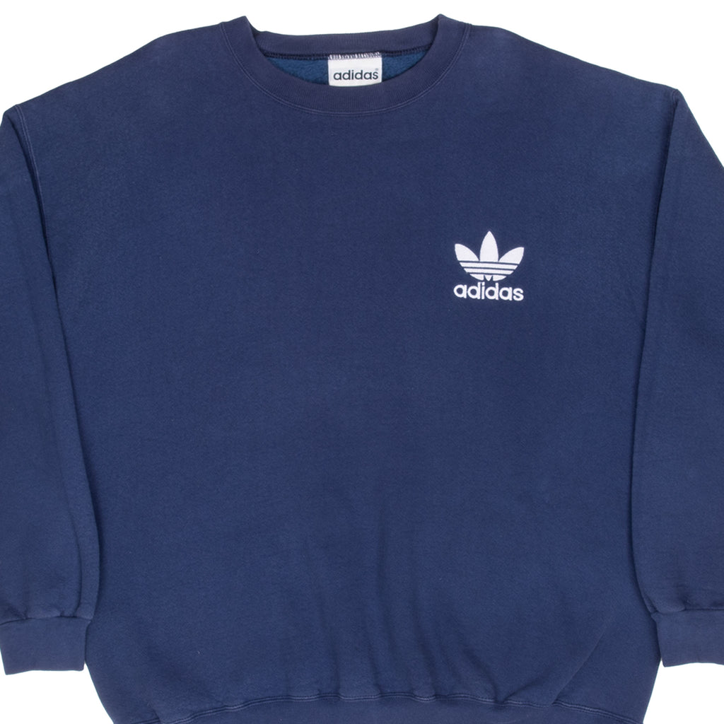 Vintage Adidas Classic Blue Crewneck Sweatshirt 1990S Size Medium Made In Usa