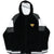 Front of black Starter velvet full-zip hoodie with gray and white sleeve panels and gold 71 embroidery