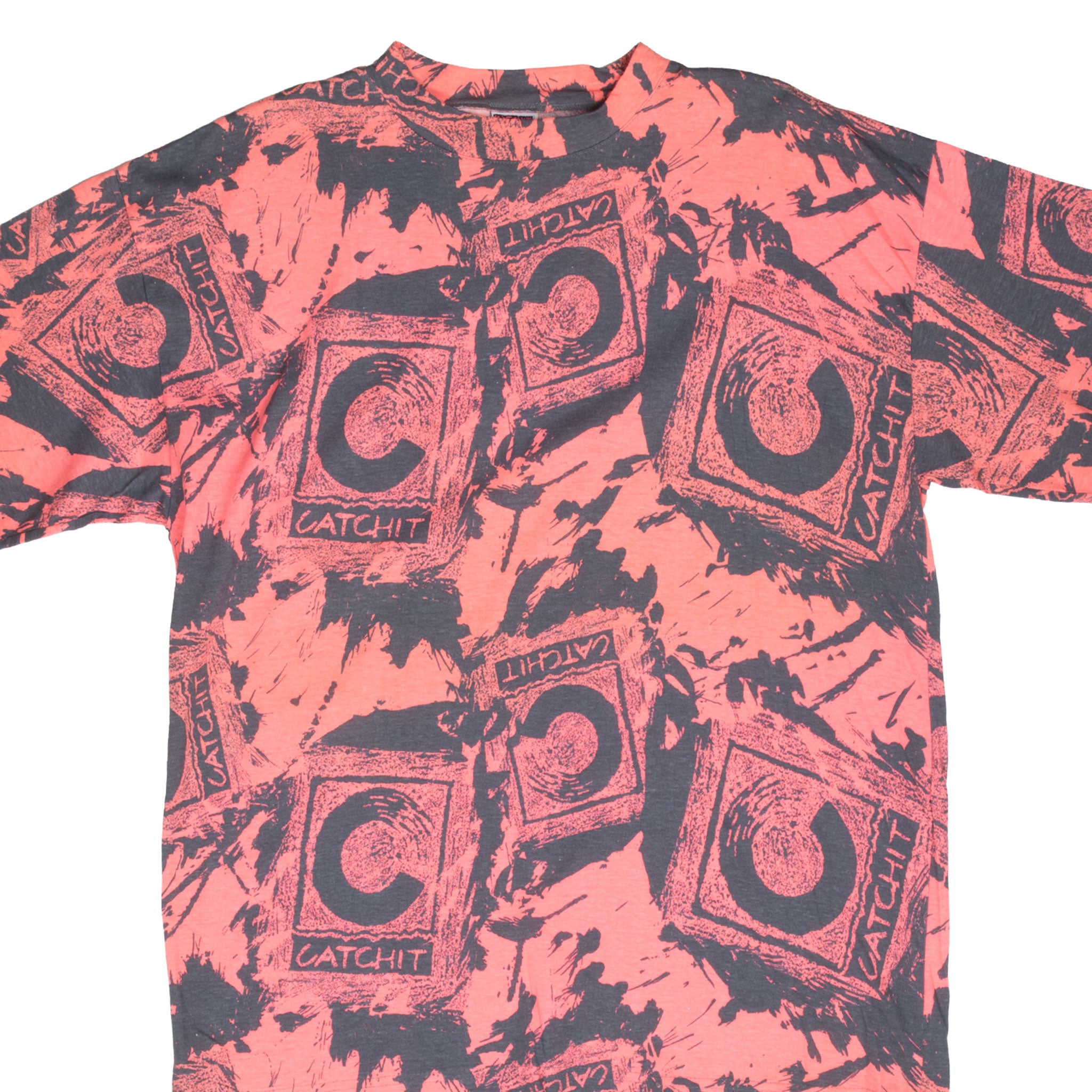 Vintage Catchit Surfing All Over Print Pink Tee Shirt 1990S Size Large Made In Usa Deadstock