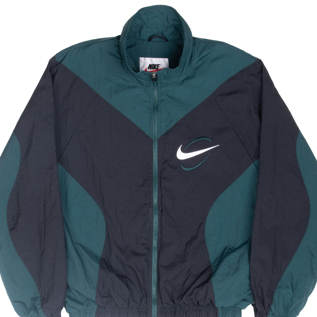 Vintage Nike Black And Green Swoosh Windbreaker Jacket 1990S Size Small