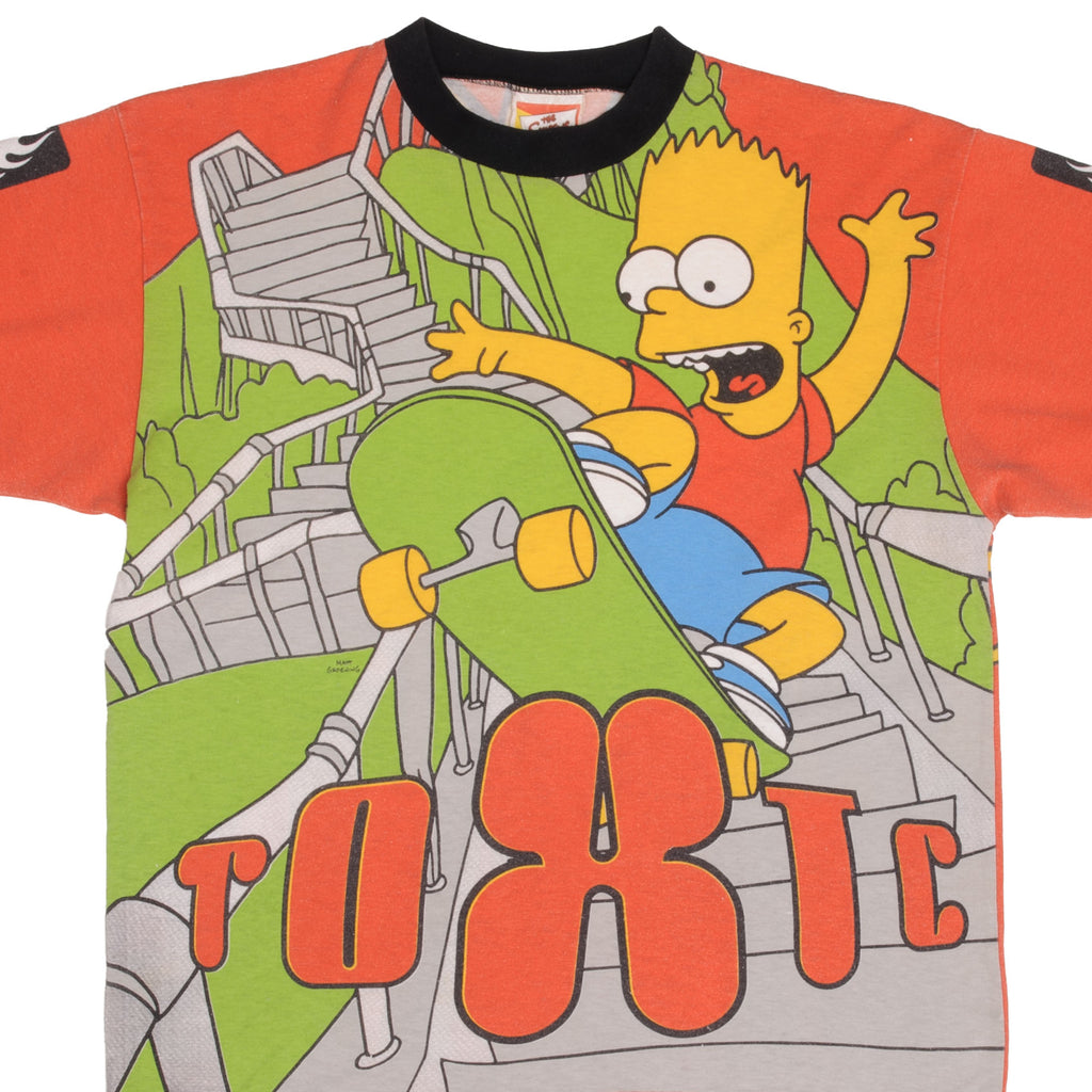 Vintage Bart Simpson Toxic Skate All Over Print Tee Shirt 2000 Size Small