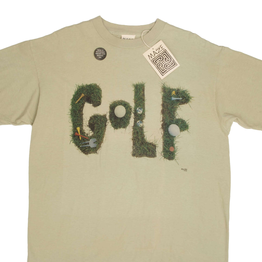 Vintage Maze Golf Tee Shirt 1993 Size Large Made In USA With Single Stitch Sleeves. Deadstock with tags