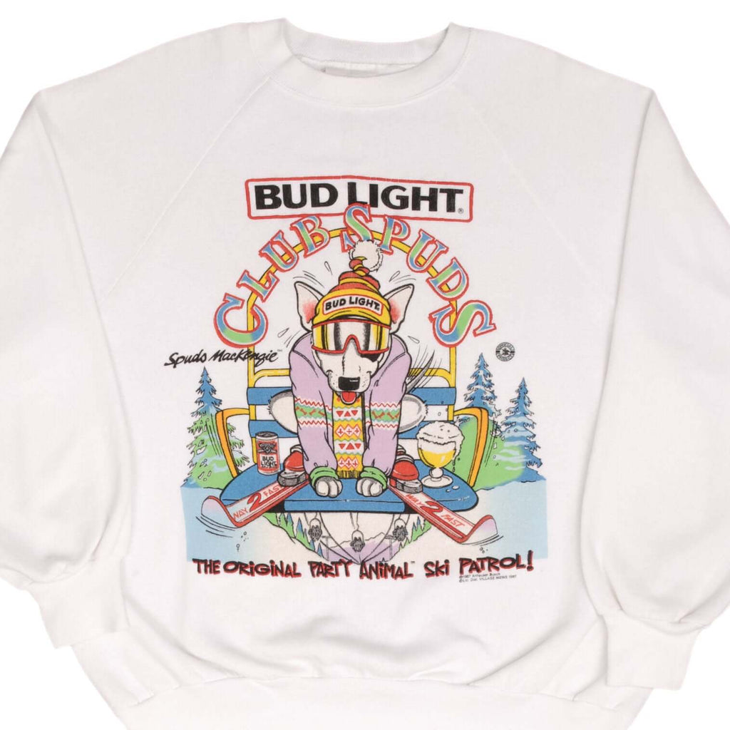 Vintage Budweiser Club Spuds The Original Party Animal Patrol Ski 1987 Sweatshirt Size XL