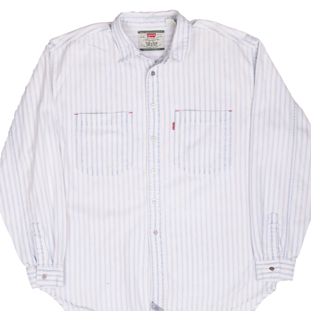 Vintage Levis Blue And White Striped Pocket Shirt 1990S Size Large