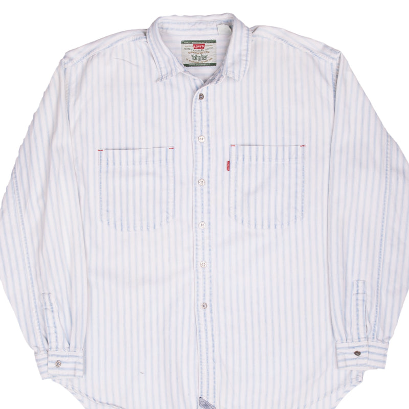 Vintage Levis Blue And White Striped Pocket Shirt 1990S Size Large