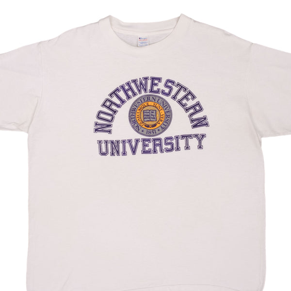 Vintage Champion Northwestern University Tee Shirt 1980S Size XL Made In USA With Single Stitch Sleeves