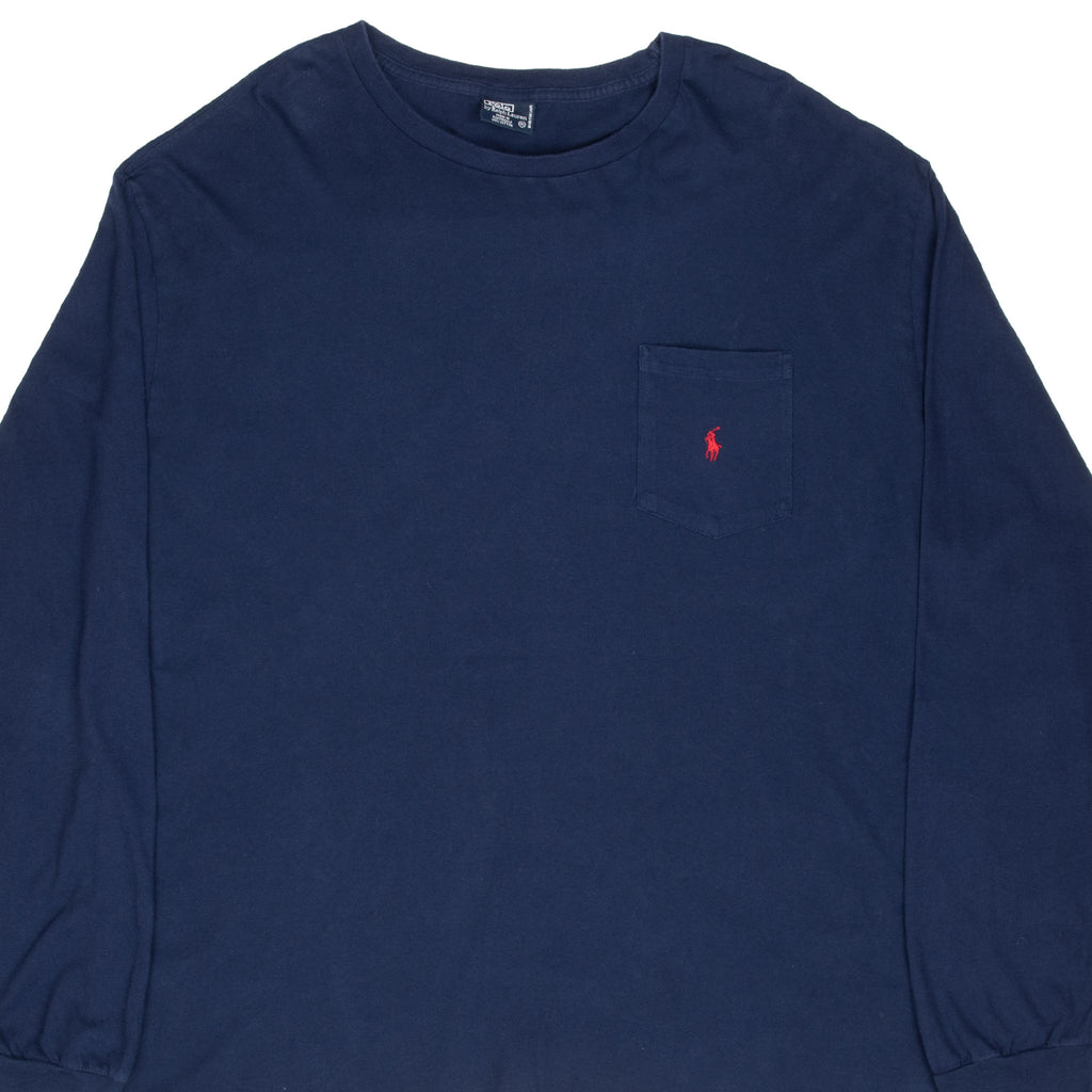 Vintage Ralph Lauren Navy Blue Long Sleeve Tee Shirt 1990S Size 2XL
