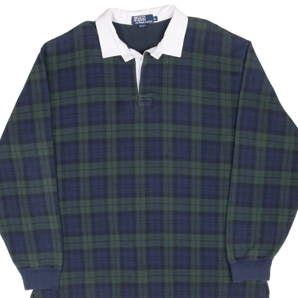 Vintage Ralph Lauren Plaid Rugby Polo Shirt 1990S Size XL Made In Usa