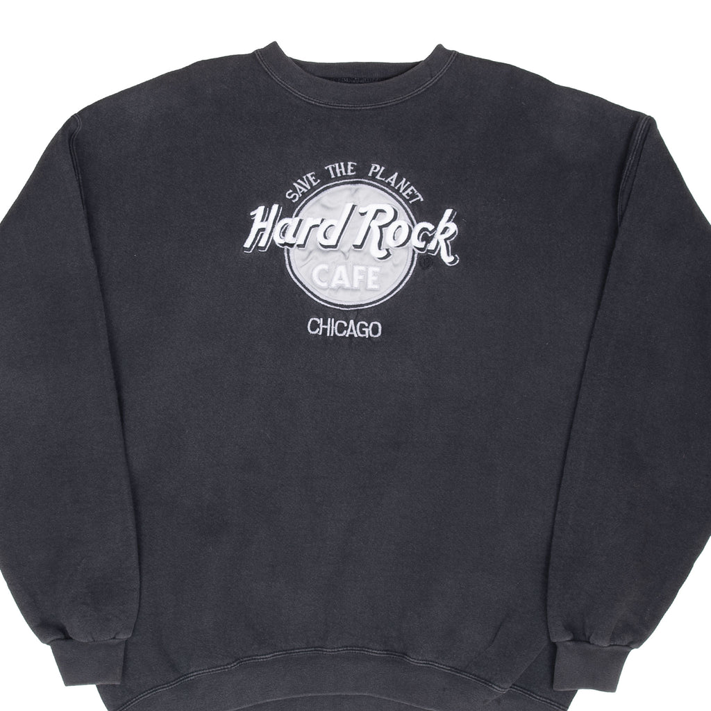 Vintage Hard Rock Cafe Chicago Embroidered Black Sweatshirt 1990S Size Large Made In Usa
