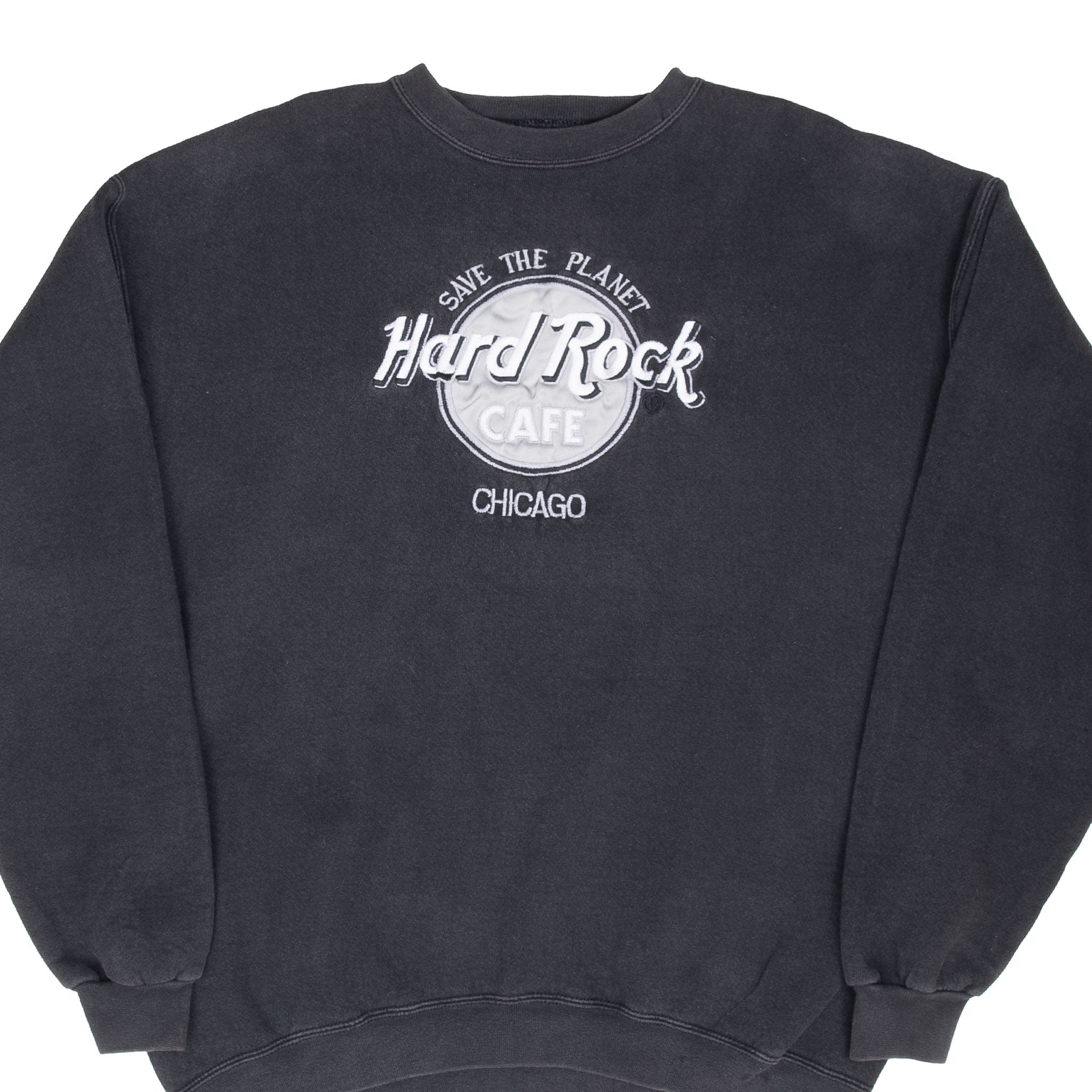 Vintage Hard Rock Cafe Chicago Embroidered Black Sweatshirt 1990S Size Large Made In Usa