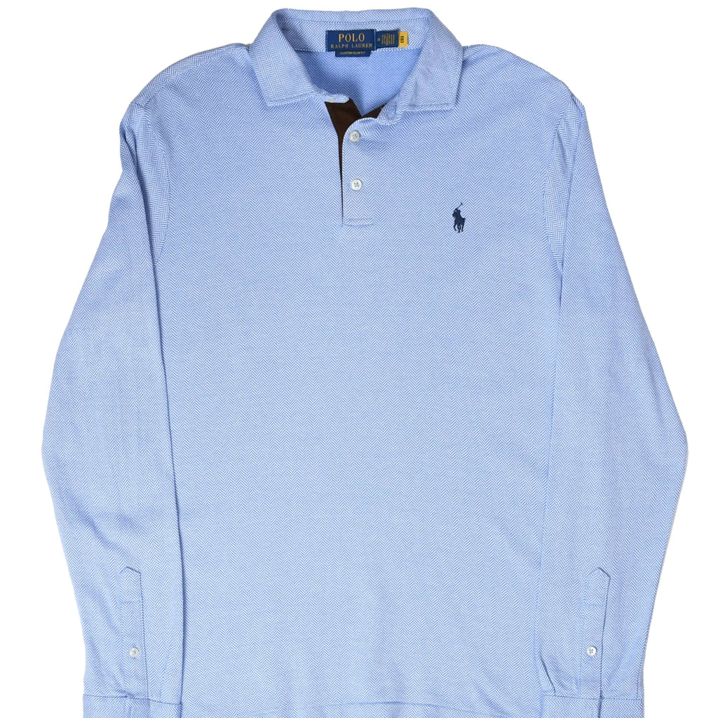 Front of light blue Polo Ralph Lauren custom slim fit long-sleeve polo shirt