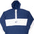 Front of blue and white Nike pullover hooded windbreaker with chest logo and half zip
