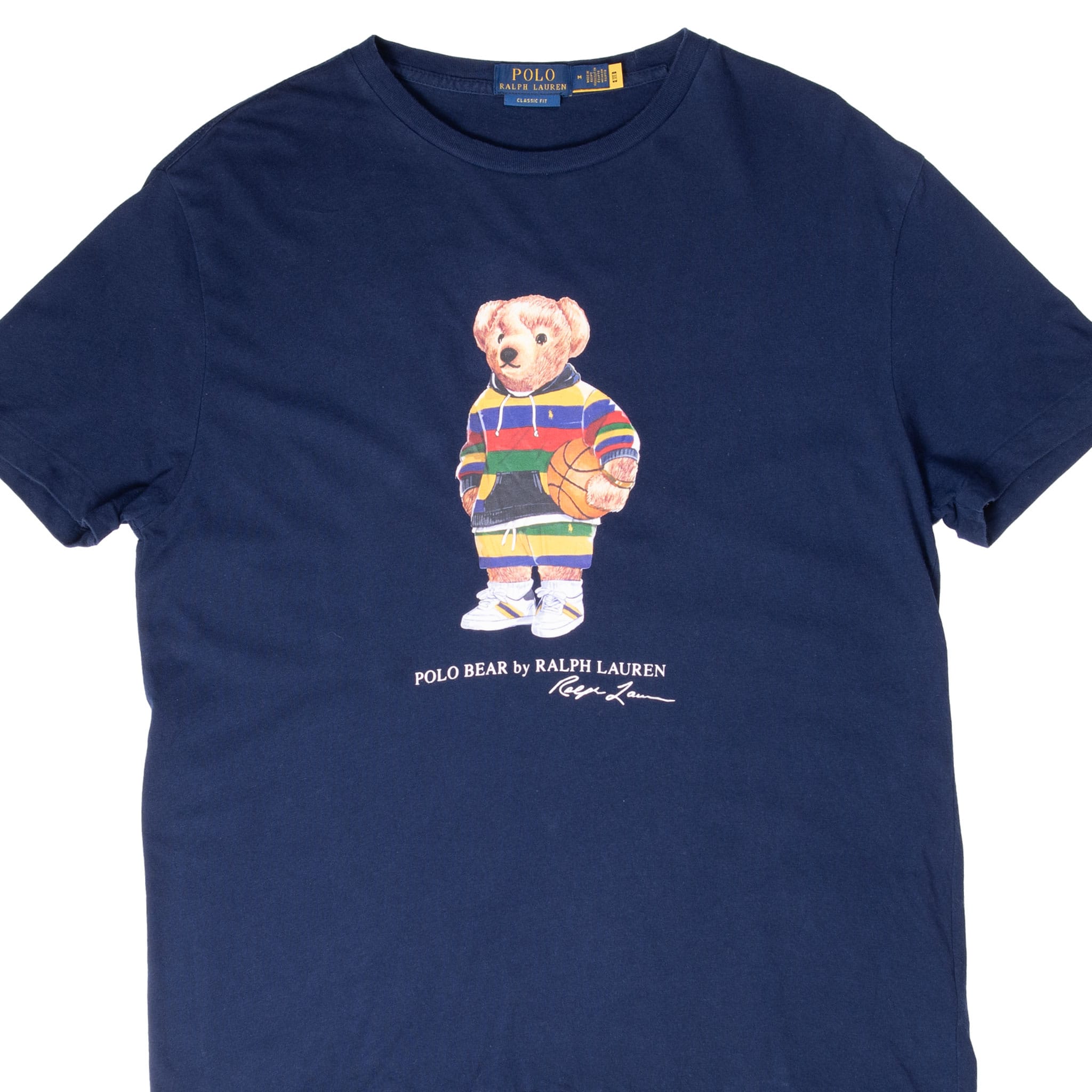 VINTAGE RALPH LAUREN POLO BEAR BASKETBALL NAVY BLUE TEE SHIRT MEDIUM