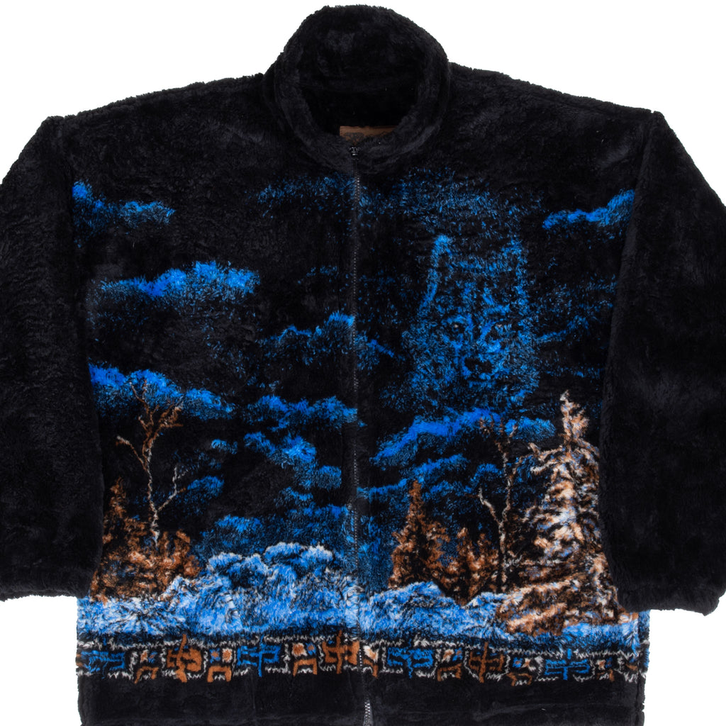 Vintage Animal Print Wolf Fleece Jacket 1990S Size XL Made In Usa