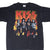 Front of black KISS T-shirt with band portrait and red, orange and yellow logo graphic