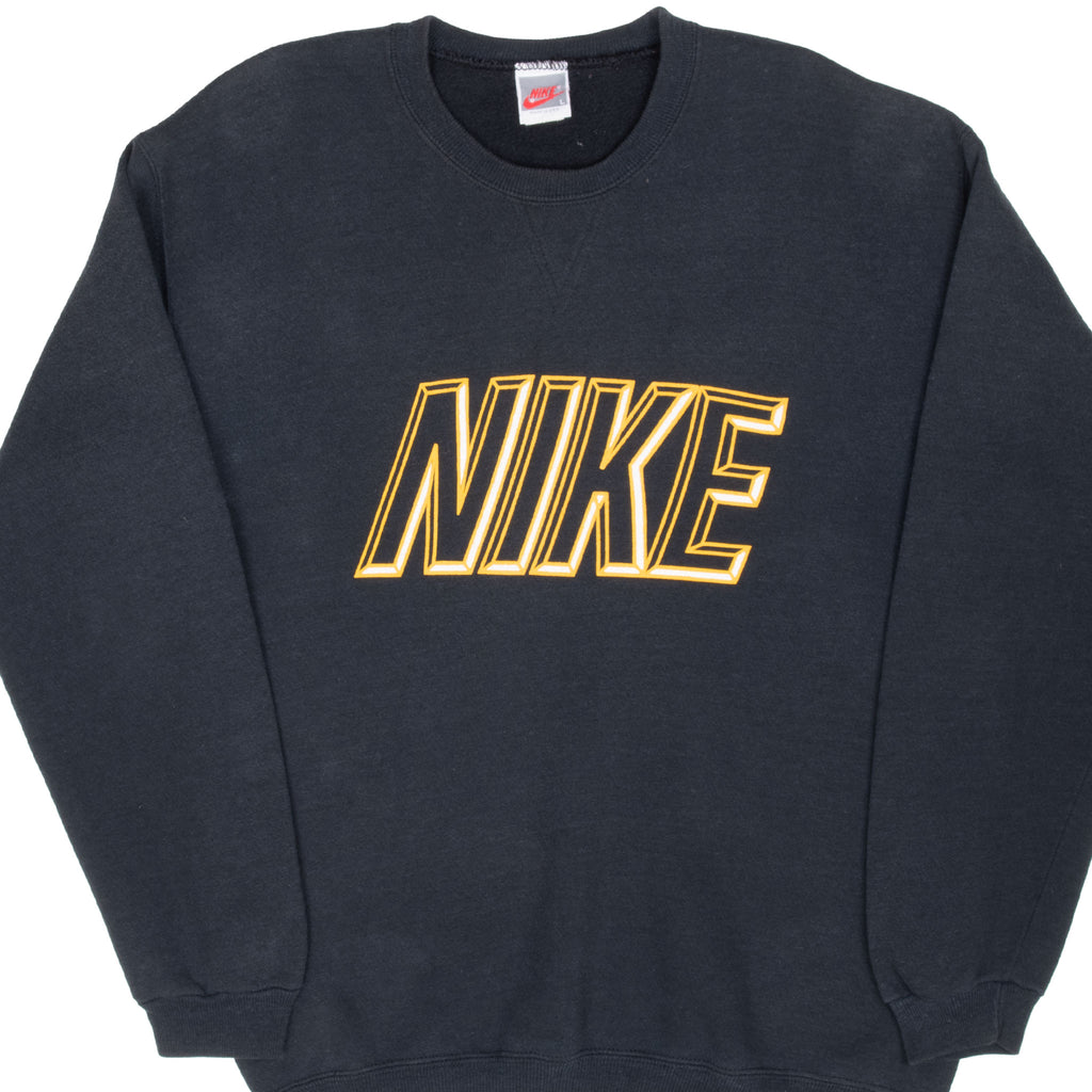 Vintage Nike Spellout Black Sweatshirt Late 1980S Size Large Made In Usa