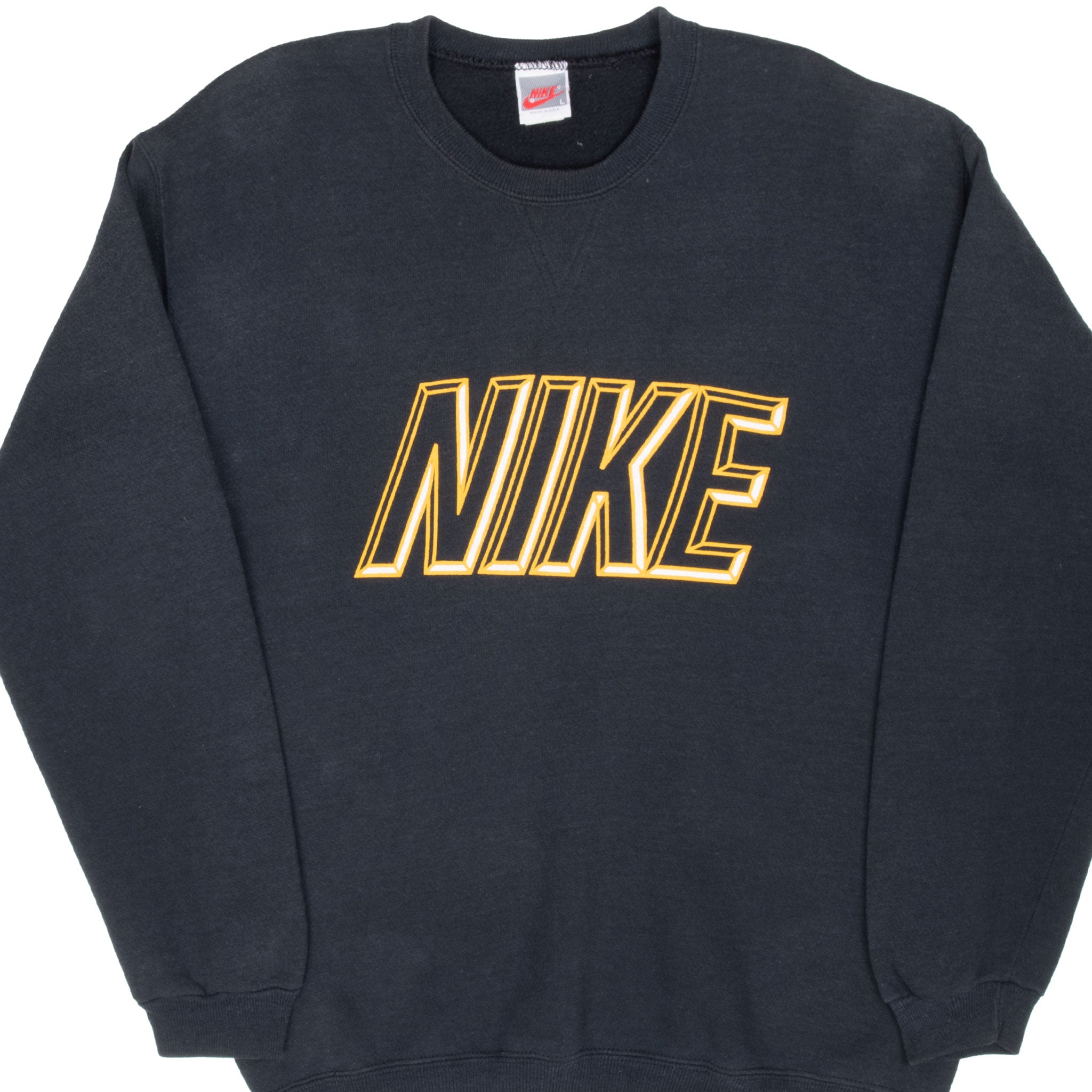 VINTAGE NIKE SPELLOUT BLACK SWEATSHIRT LATE 1980S SIZE LARGE MADE IN USA