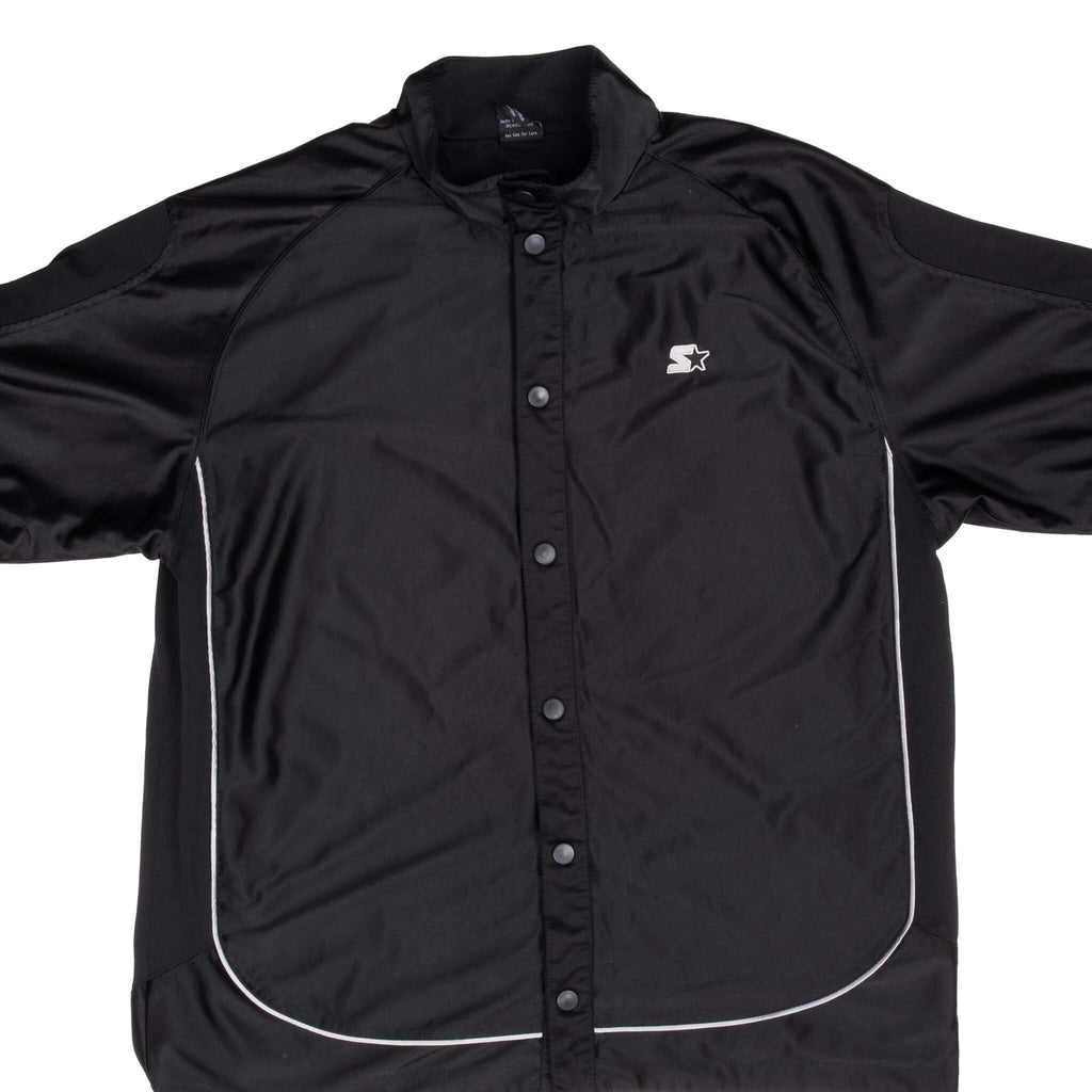 Vintage Starter Black Satin Short Sleeve Button down Jersey 1990S Size Large