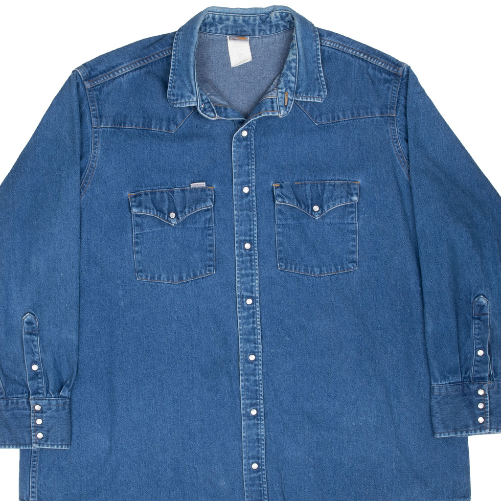 Vintage Carhartt Pearl Button Denim Blue Shirt 1990S Size Medium