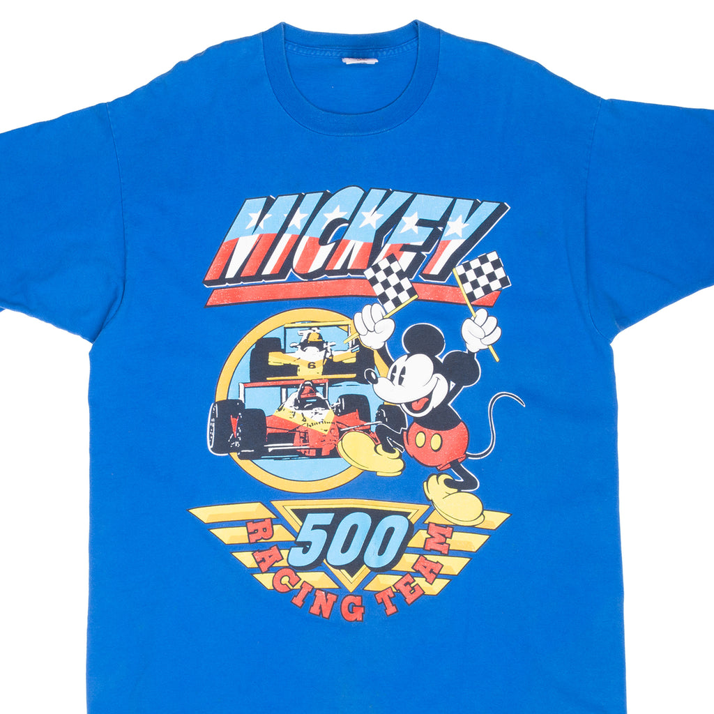 Vintage Mickey Mouse Indy 500 Indy Car Racing Team Tee Shirt Size XL 1990S Made In Usa With Single Stitch Sleeves