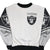 Front of silver and black Los Angeles Raiders sweatshirt with chest and sleeve graphics