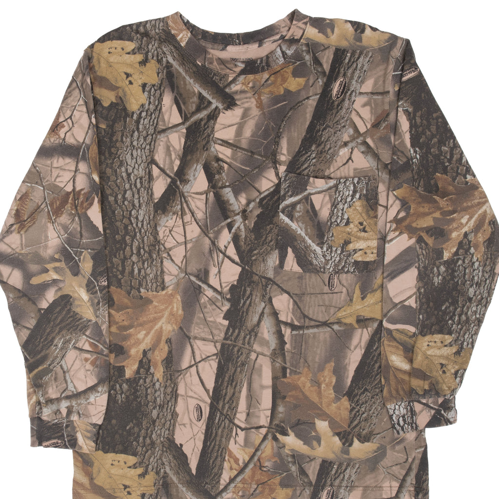 Vintage Hunting Realtree Hardwoods Camo Long Sleeve Pocket Tee Shirt Size Medium