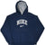Front of navy blue Nike hoodie with gray spellout and Swoosh embroidery