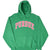 Front of green Purdue University hoodie with red and white embroidered lettering and kangaroo pocket