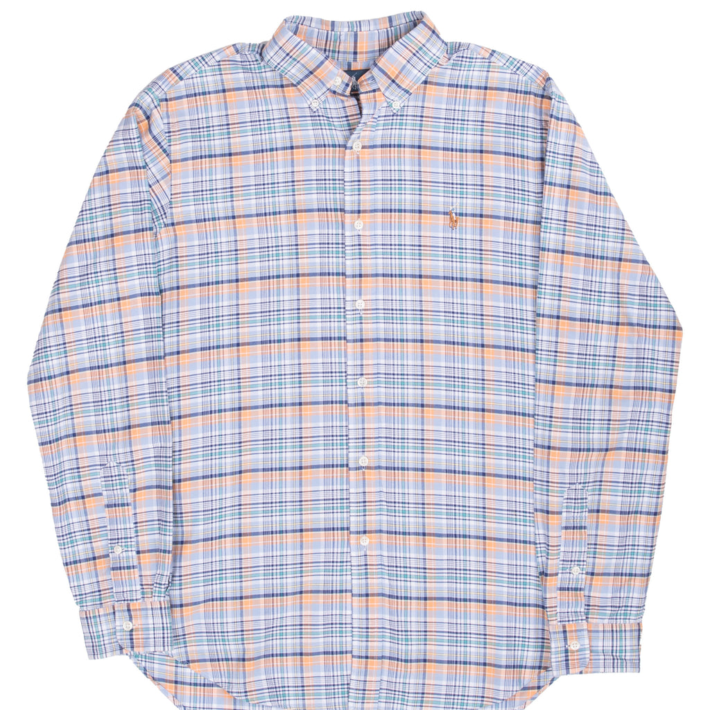 Vintage Ralph Lauren Yellow White Blue Plaid Checker Shirt 1990S Size Medium