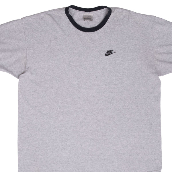 Vintage Nike Classic Swoosh Grey Ringer Tee Shirt 2000S Size XL