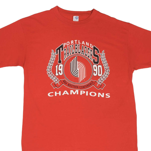 Vintage NBA Portland Trailblazers Champions 1990 Tee Shirt Size Large Made In USA With Single Stitch Sleeves