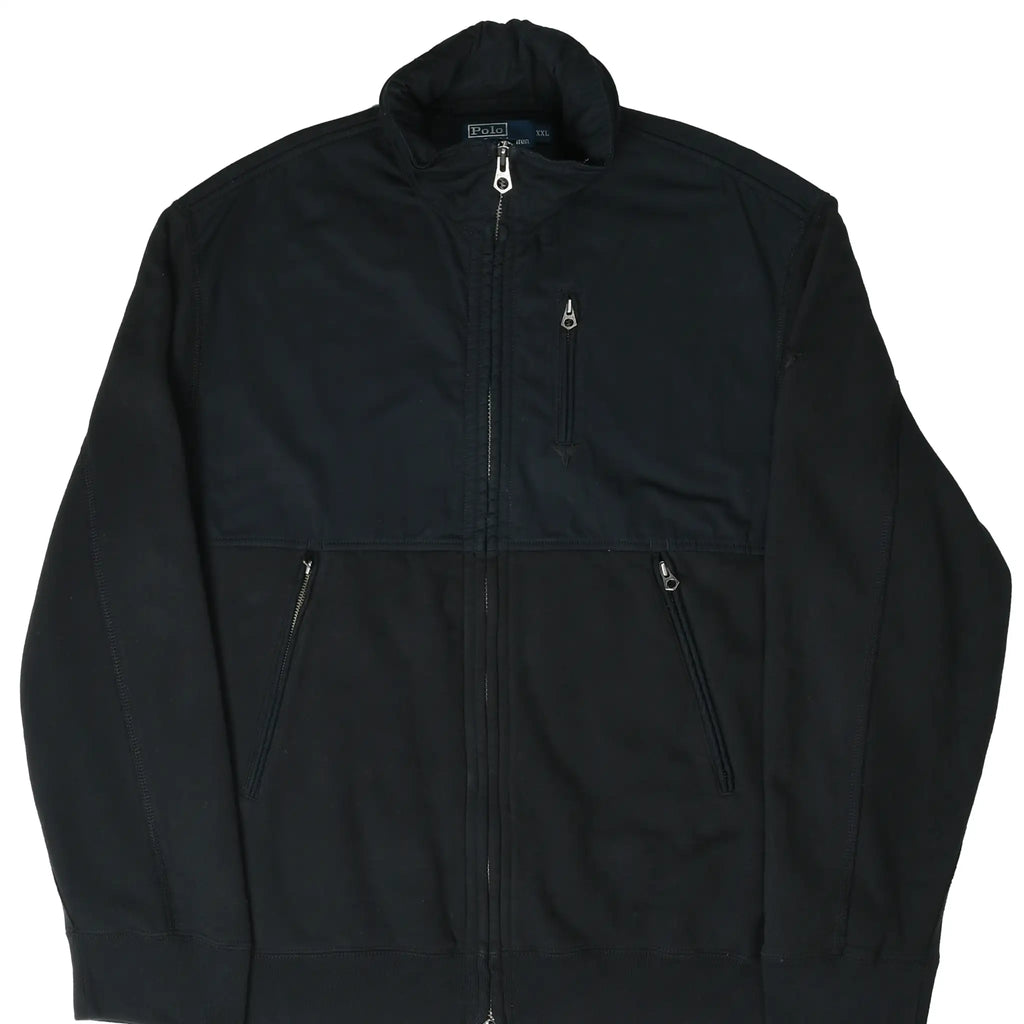 Front of black Polo Ralph Lauren full-zip jacket with three zippered pockets