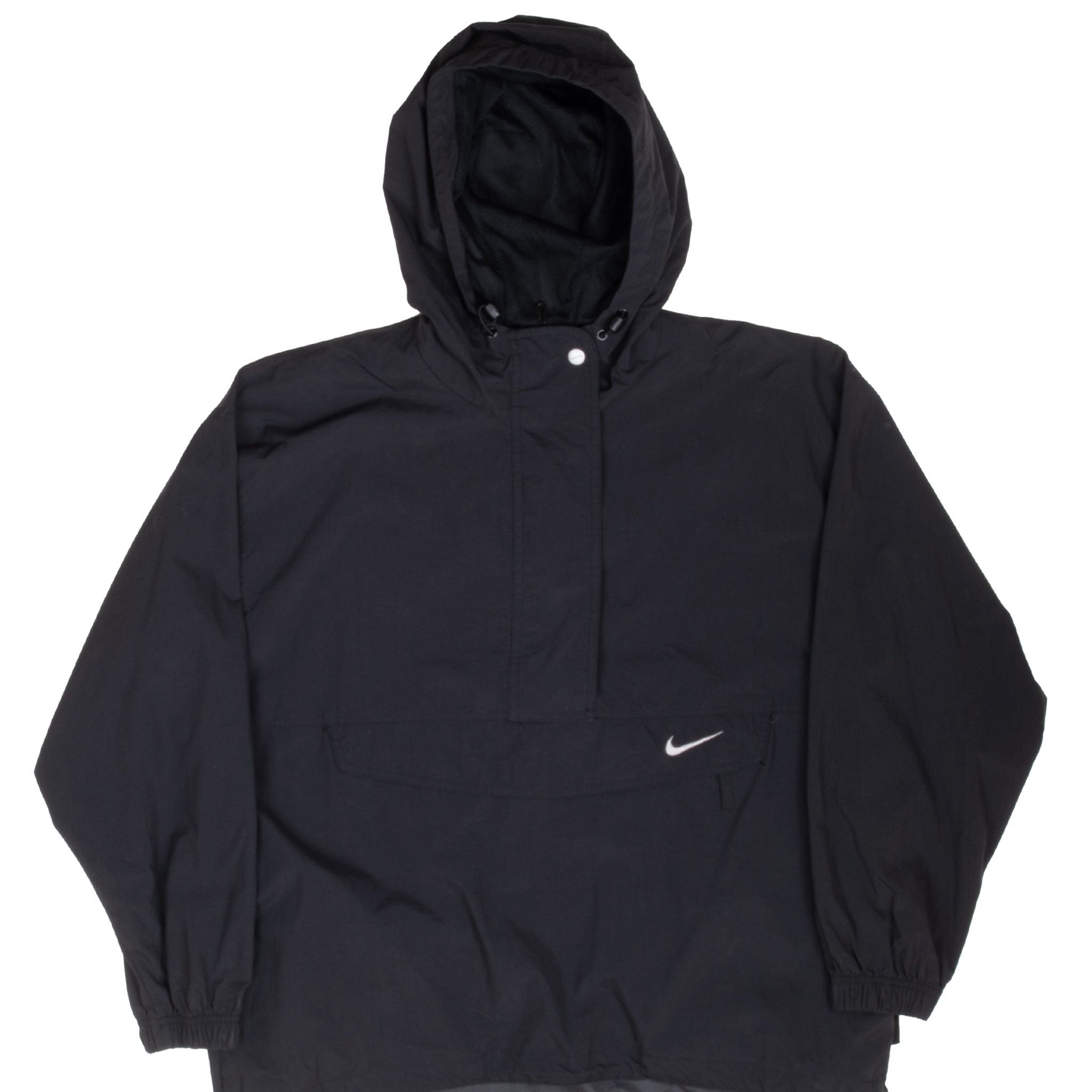 Vintage Nike Classic Swoosh Black Pullover Windbreaker Jacket 1990S Size Medium Women