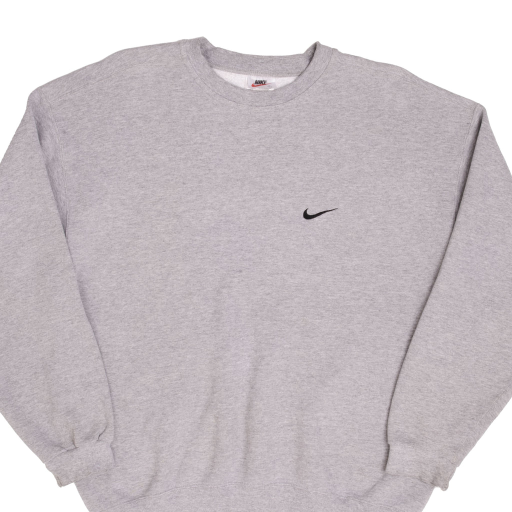 Vintage Nike Classic Swoosh Gray Crewneck Sweatshirt 1990S Size Large Made In USA