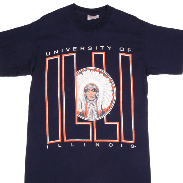 Vintage Illinois University Fighting Illini Tee Shirt Size Large With Single Stitch Sleeves