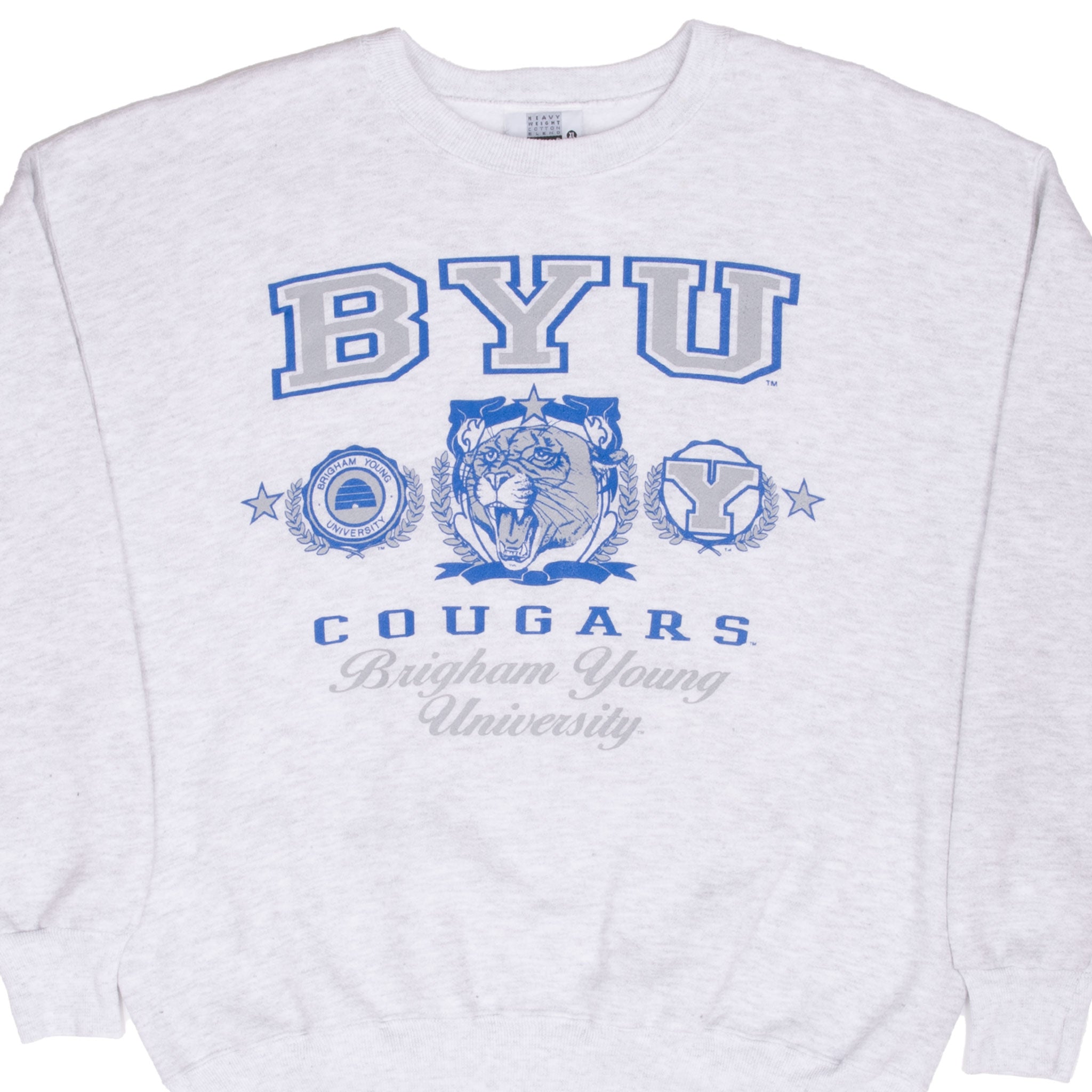 Vintage Byu Brigham Young Cougars 1990S Grey Sweatshirt Size XL Made In Usa