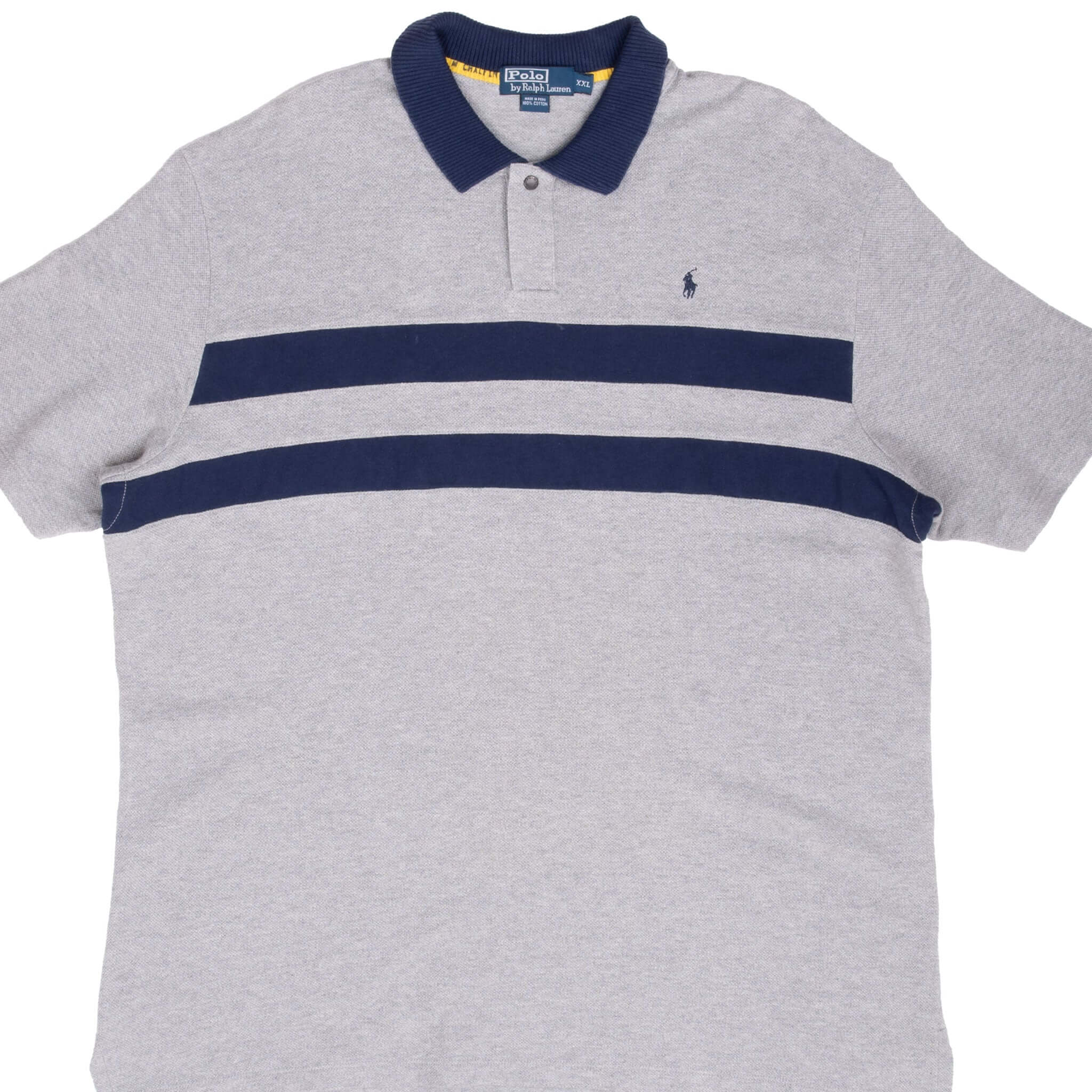 Vintage Ralph Lauren Grey & Blue Striped Polo Shirt 1990S Size 2XL