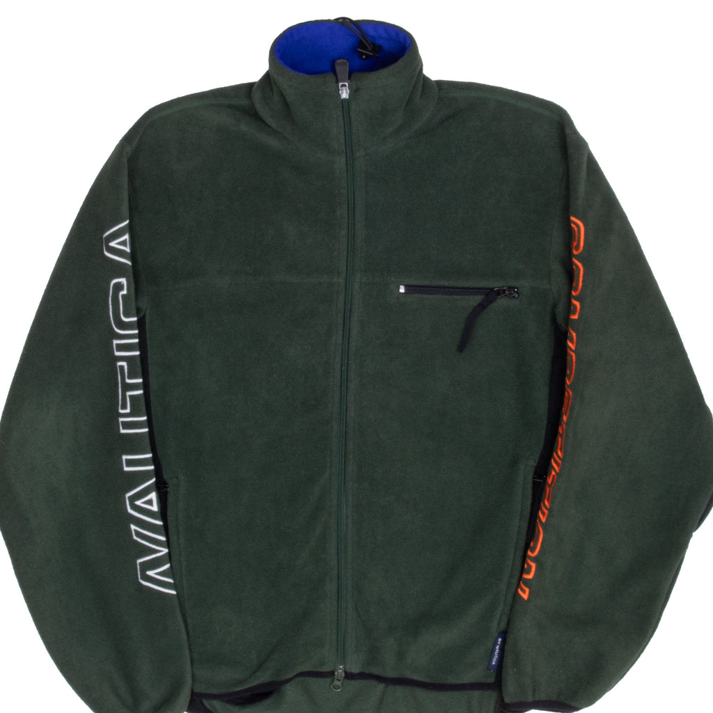VINTAGE NAUTICA COMPETITION GREEN QUARTER ZIP FLEECE JACKET 1990S MEDIUM