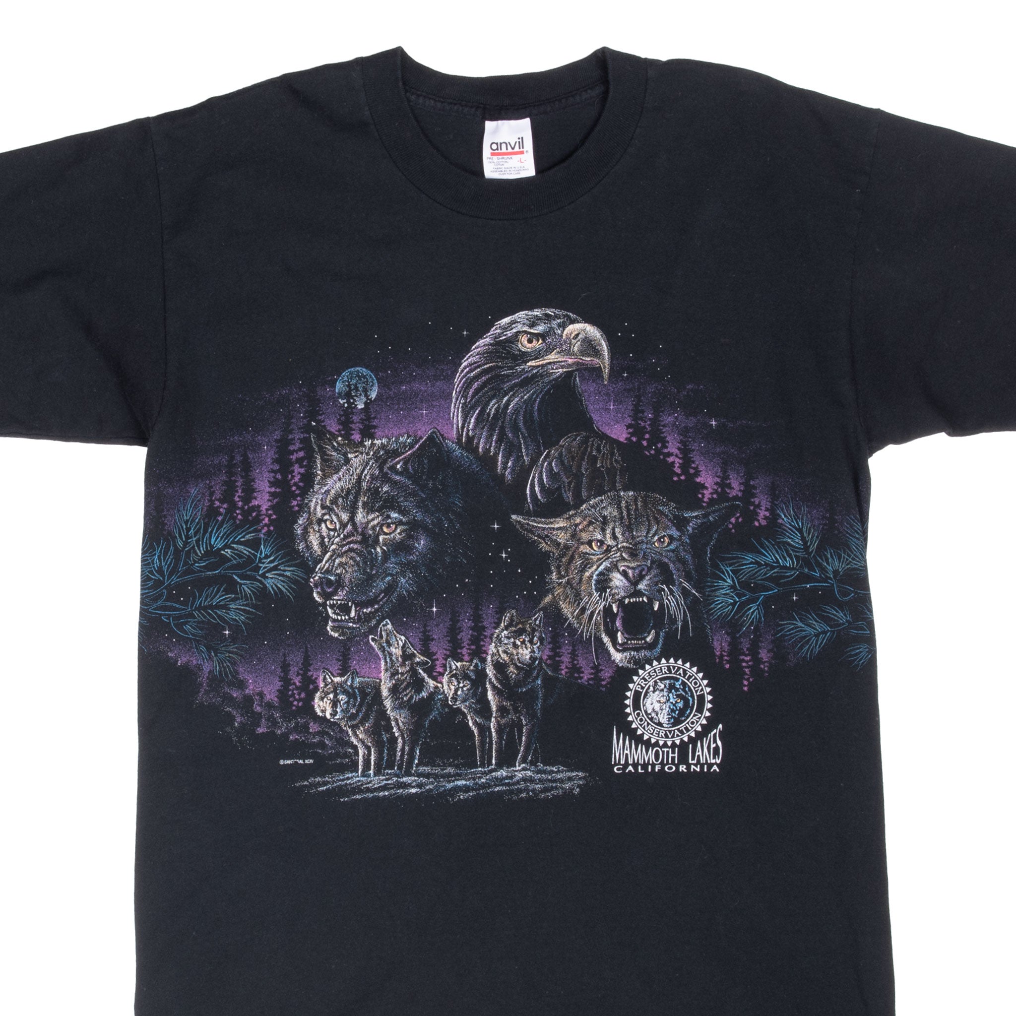 Vintage Animal Print Eagle Wolf Mammoth Lakes Tee Shirt 1994 Size Medium