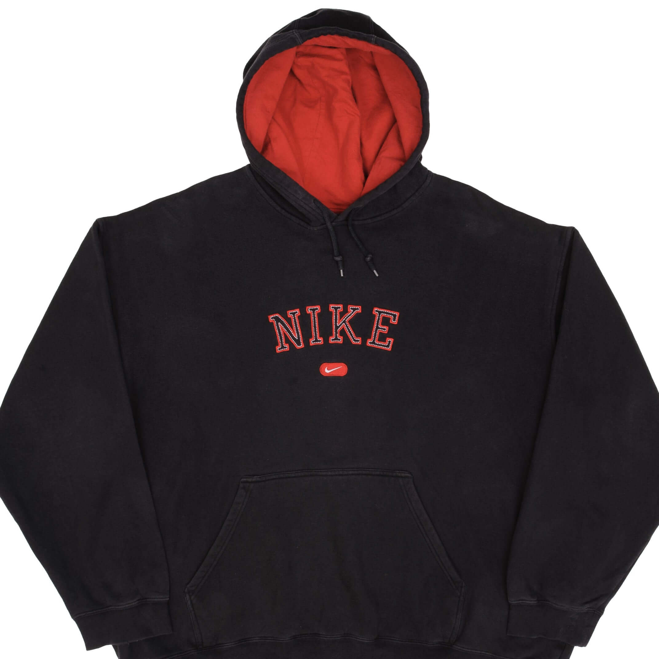 VINTAGE NIKE SPELLOUT SWOOSH BLACK HOODIE SWEATSHIRT 2000S SIZE