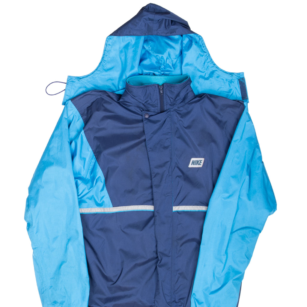 Vintage Nike Blue Windbreaker Hooded Jacket Late 1980S Size Large