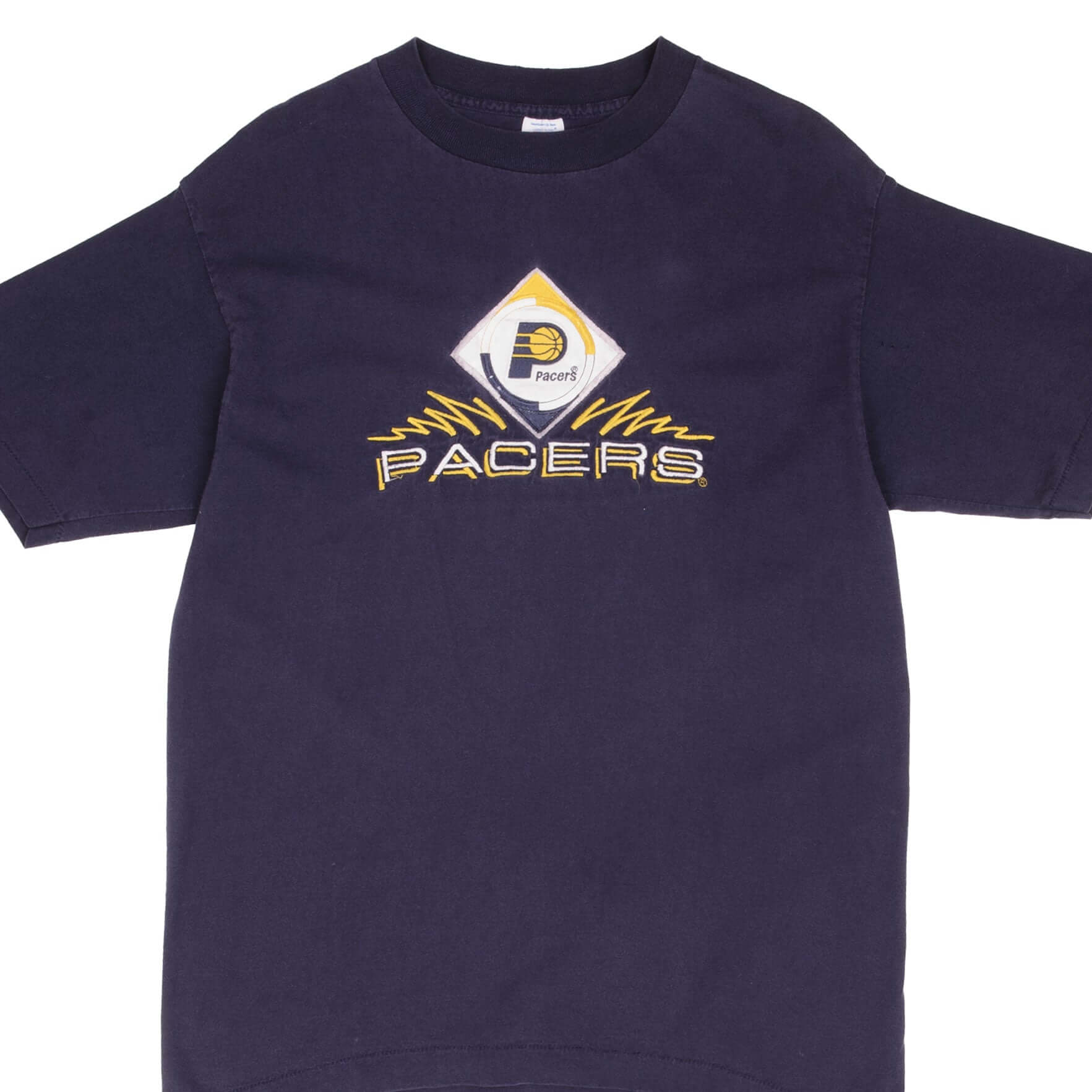 Vintage Nba Indiana Pacers Embroidered Tee Shirt Size Large Made In Usa With Single Stitch Sleeves